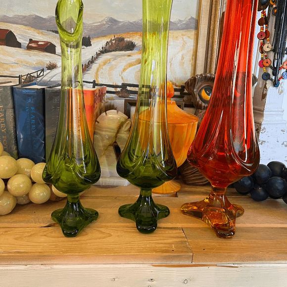 MCM Viking Glass Three Toed Persimmon 31-1/2" Big Fatty Drape Vase DO NOT BUNDLE - Picture 10 of 10